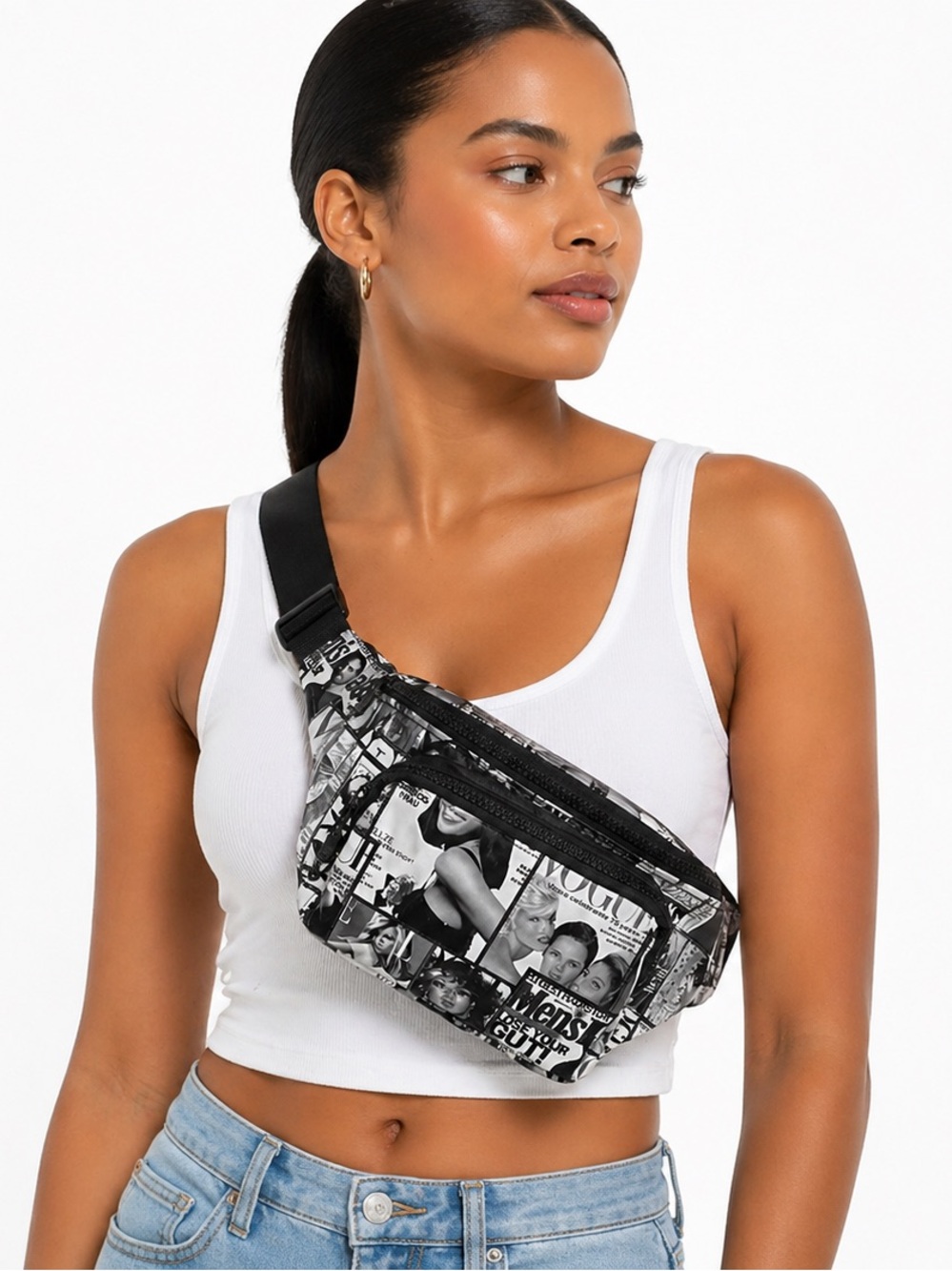 Vogue Black & White Photo-Collage Crossbody Bag